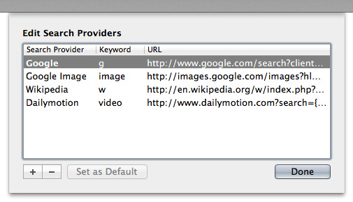 Edit Search Providers